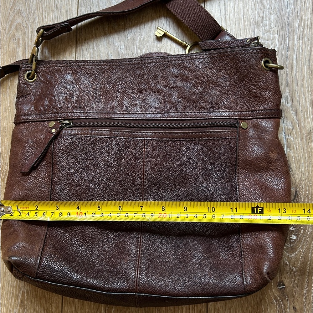 Vintage Fossil 1954 Pebbled Brown Leather Crossbody Shoulder Bag Purse - Picture 7 of 11